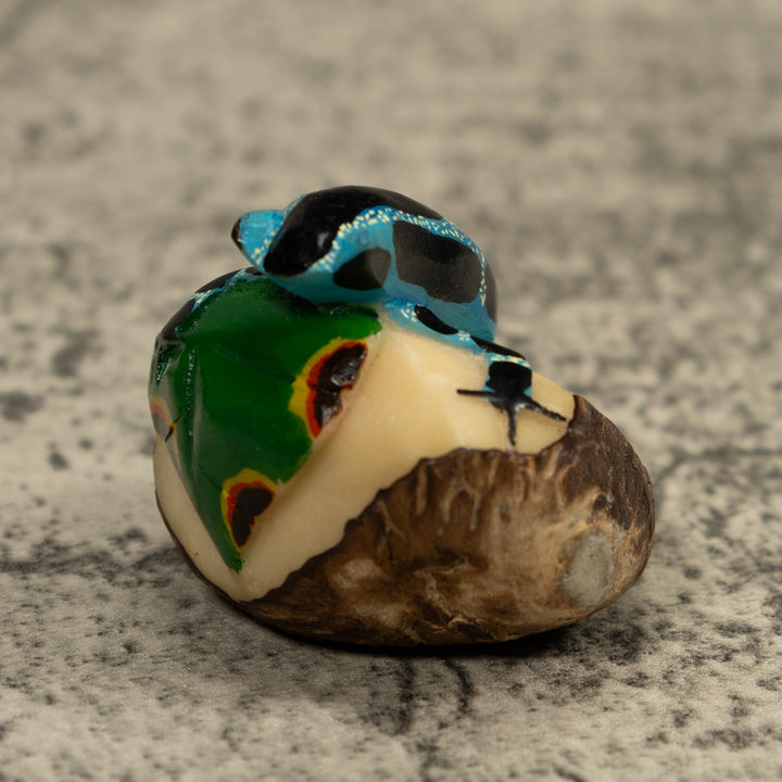 Blue And Black Poison Dart Frog Tagua Carving