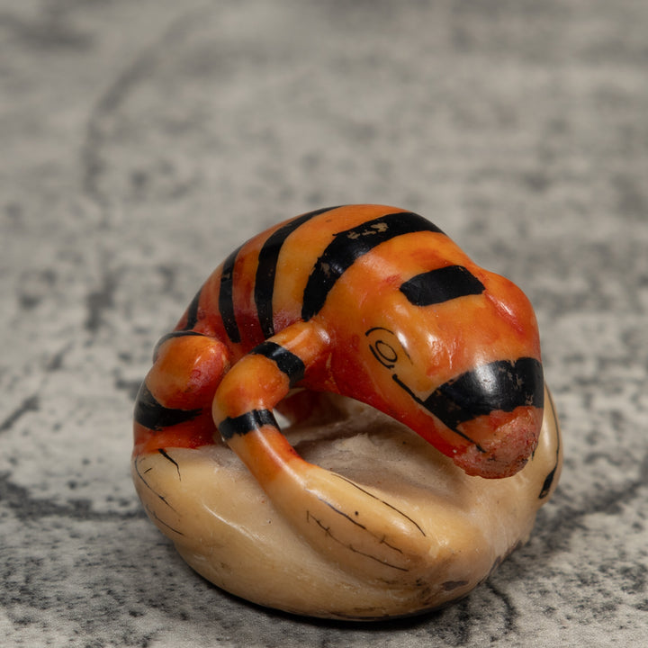 Vintage Black And Gold Frog Tagua Carving