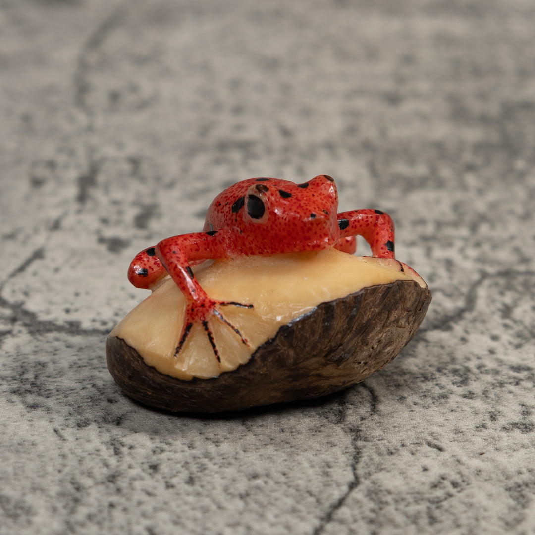 Vintage Red And Black Poison Dart Frog Tagua Carving