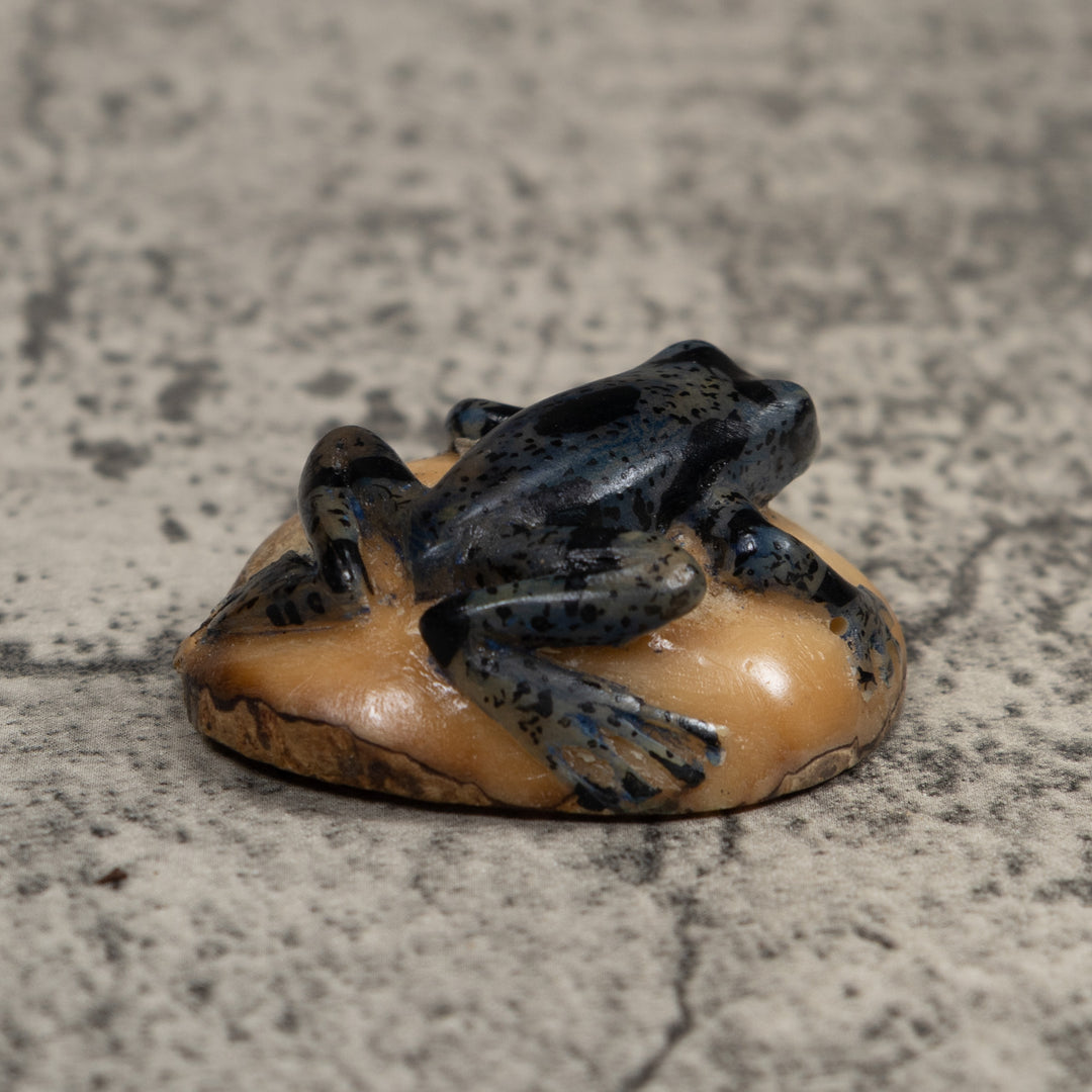Vintage Dark Blue Frog Tagua Carving