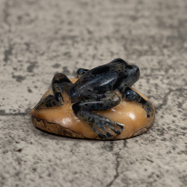 Vintage Dark Blue Frog Tagua Carving