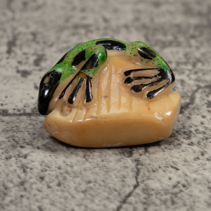 Vintage Green And Black Frog Tagua Carving