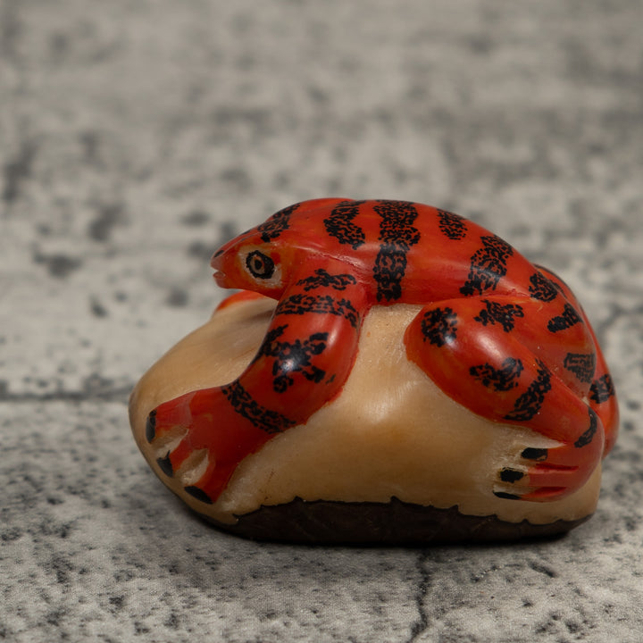 Vintage Red And Black Poison Dart Frog Tagua Carving