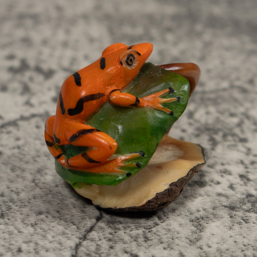 Vintage Black Green And Gold Poison Dart Frog Tagua Carving