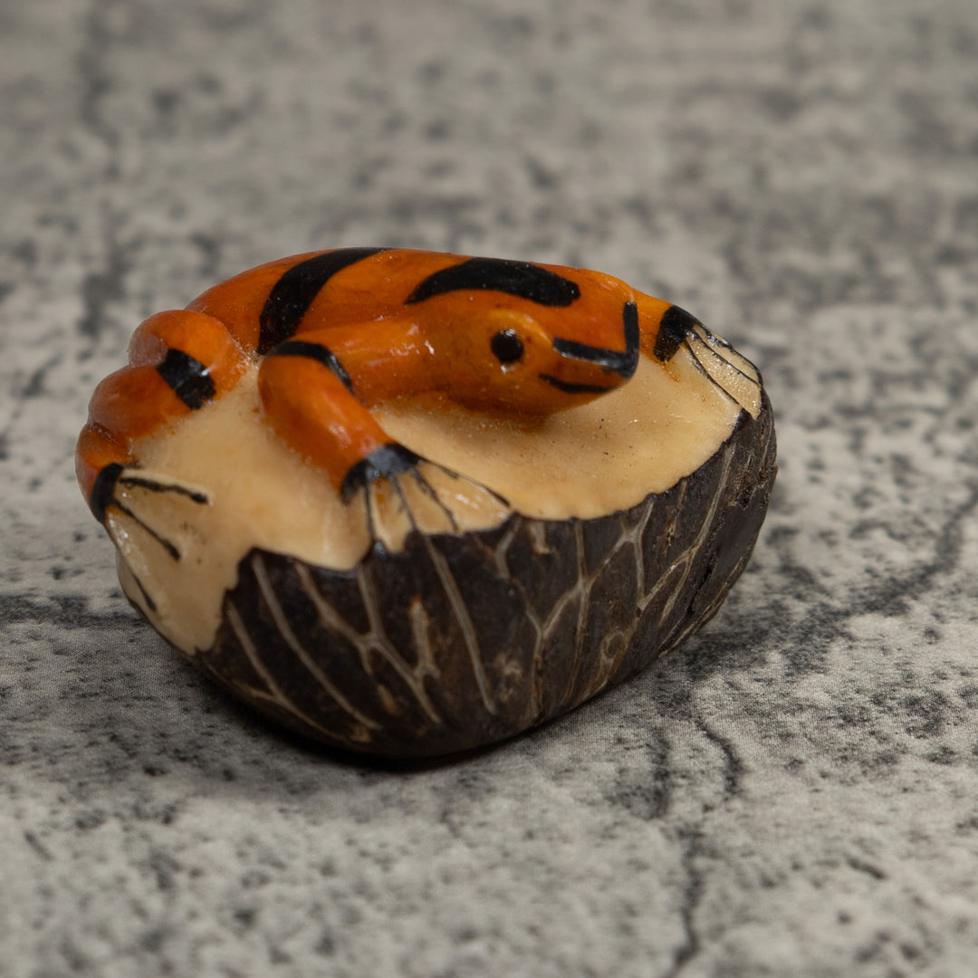 Vintage Gold And Black Frog Tagua Carving