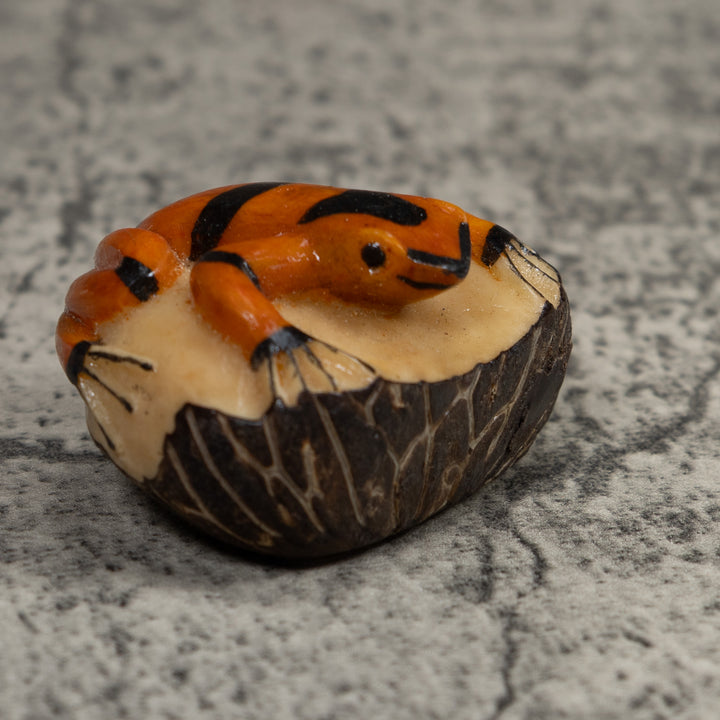 Vintage Gold And Black Frog Tagua Carving