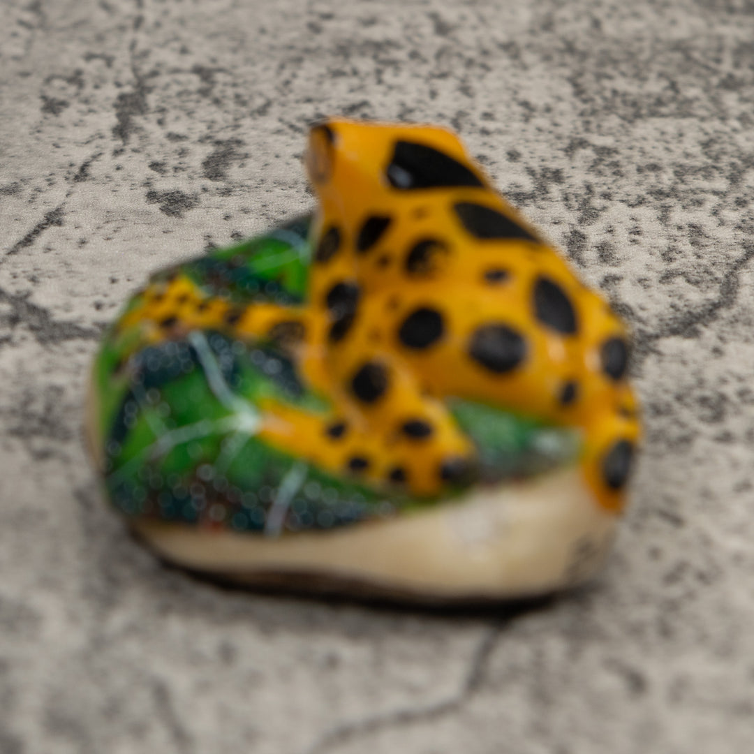 Gold Green And Black Frog Tagua Carving
