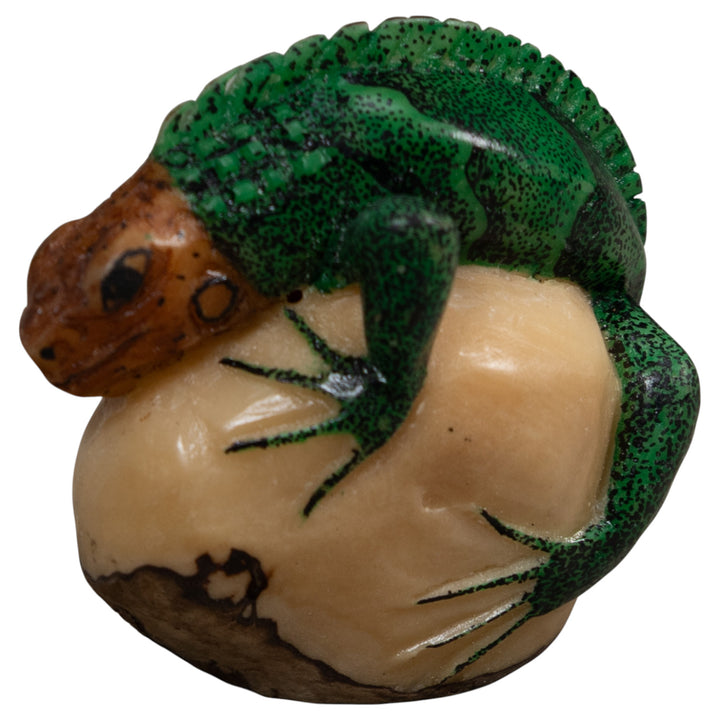 Vintage Green And Brown Iguana Lizard Amphibian Tagua Carving