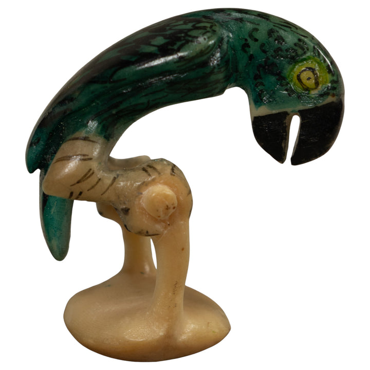 Vintage Green Parrot Bird Tagua Carving