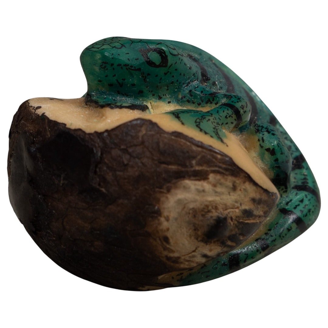 Vintage Black And Green Iguana Tagua Carving