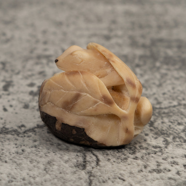 Vintage Frog And Foliage Tagua Carving