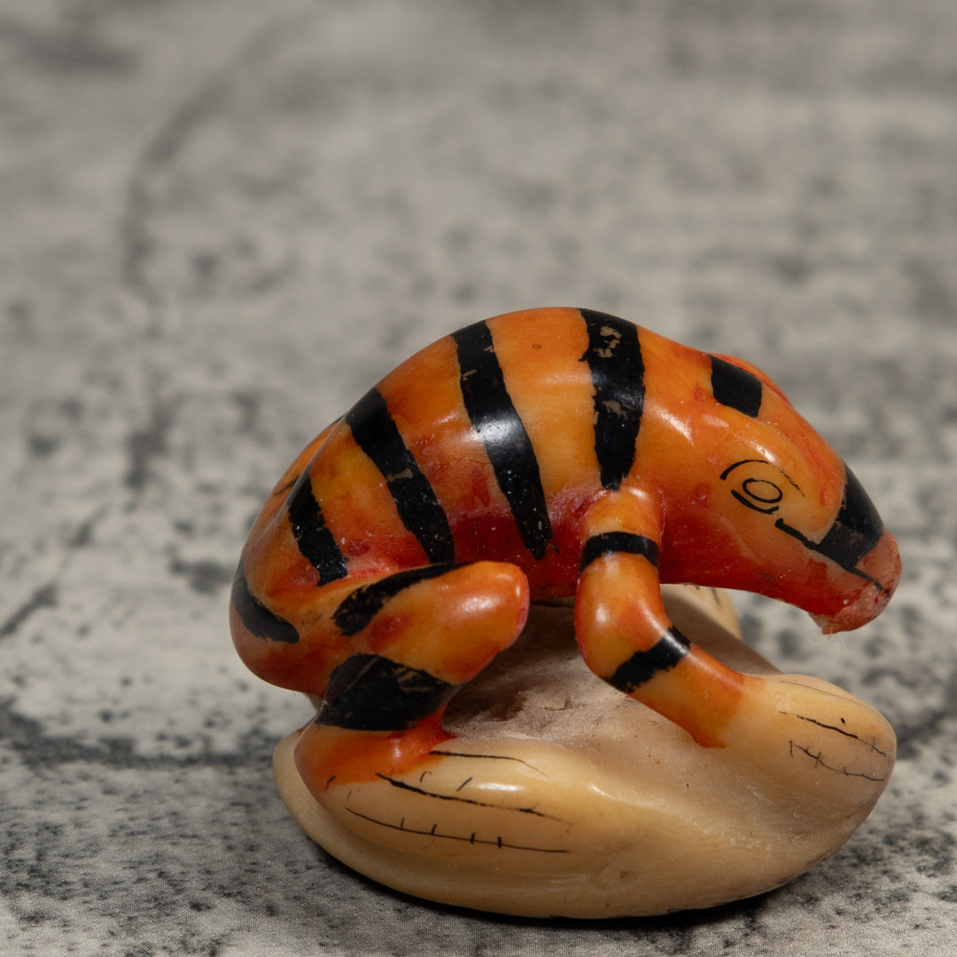 Vintage Black And Gold Frog Tagua Carving