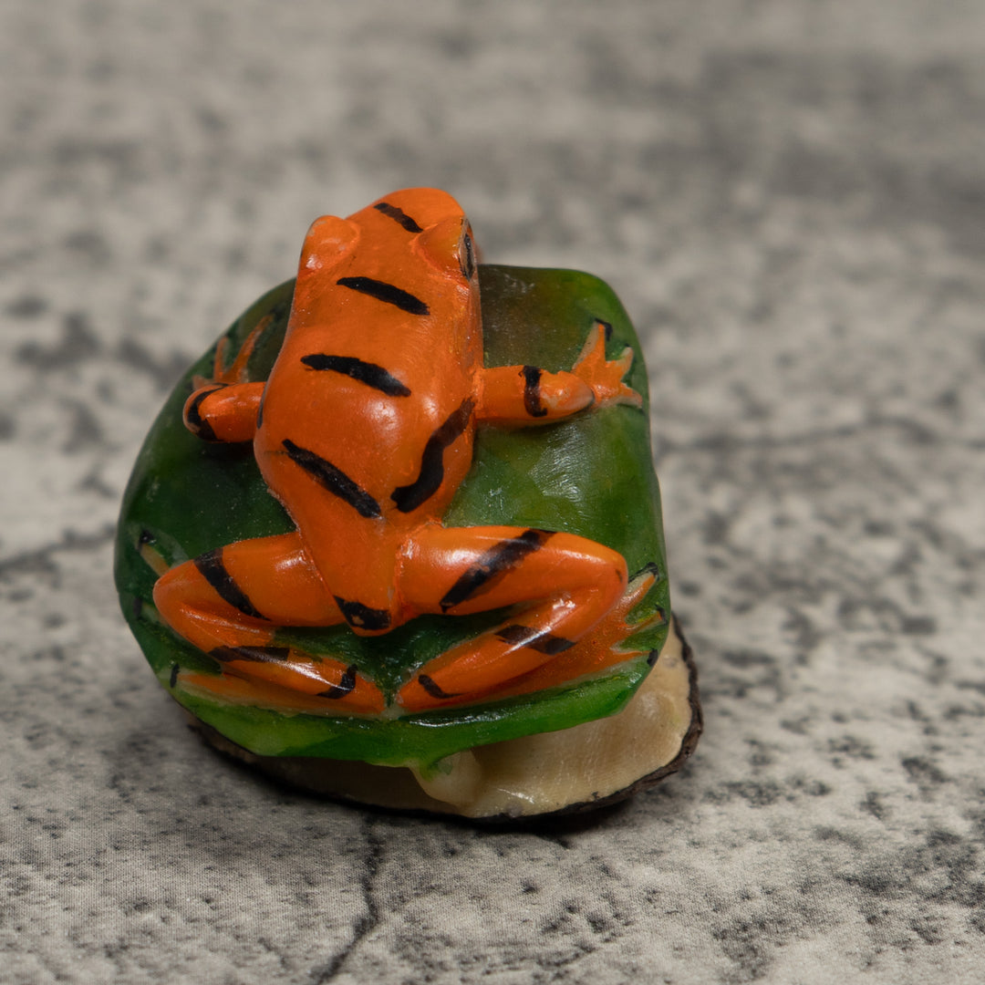 Vintage Black Green And Gold Poison Dart Frog Tagua Carving