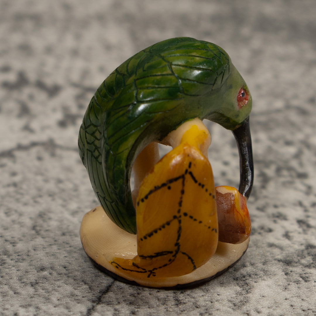 Vintage Red Yellow And Green Hummingbird Tagua Carving