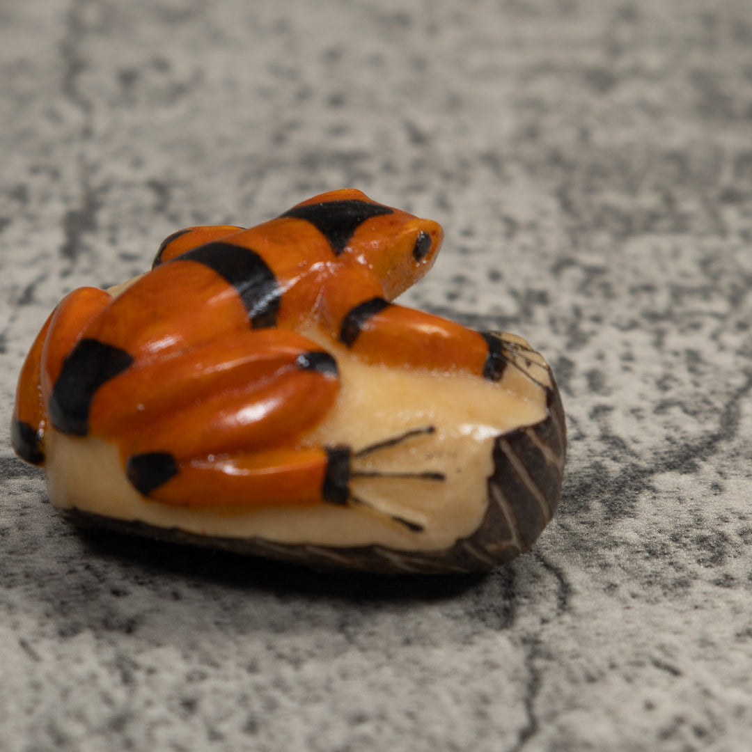 Vintage Gold And Black Frog Tagua Carving