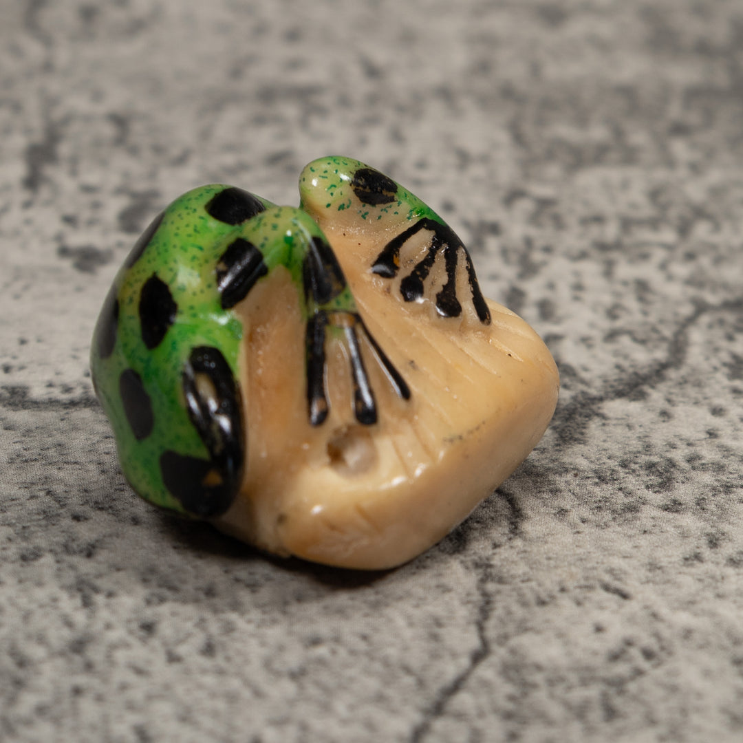 Vintage Green And Black Frog Tagua Carving