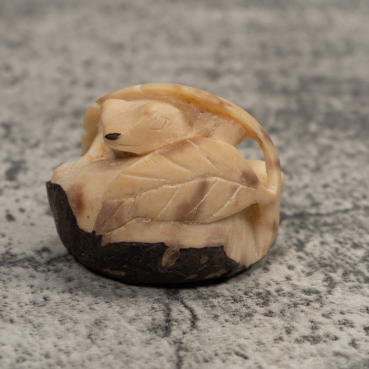 Vintage Frog And Foliage Tagua Carving
