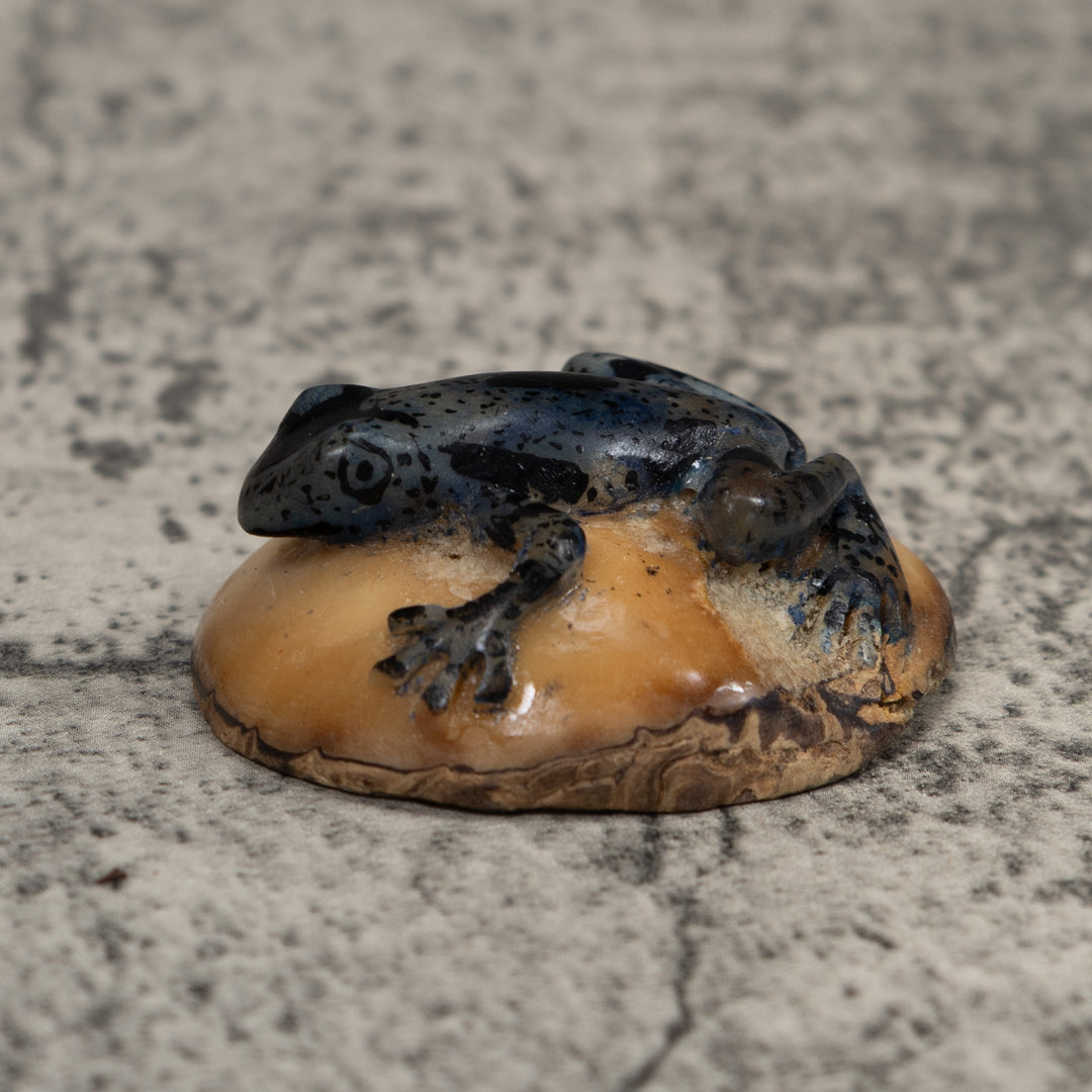 Vintage Dark Blue Frog Tagua Carving