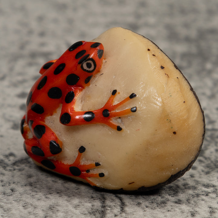 Vintage Black And Red Frog Tagua Carving