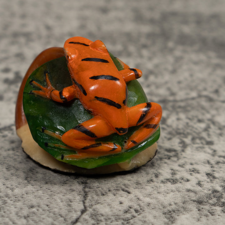 Vintage Black Green And Gold Poison Dart Frog Tagua Carving