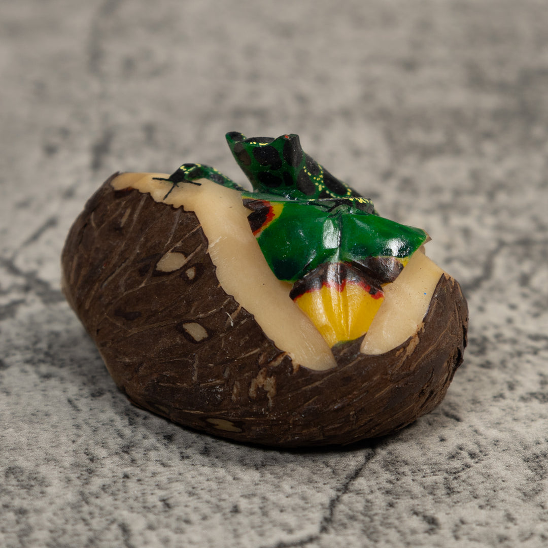 Green Yellow And Black Poison Dart Frog Tagua Carving