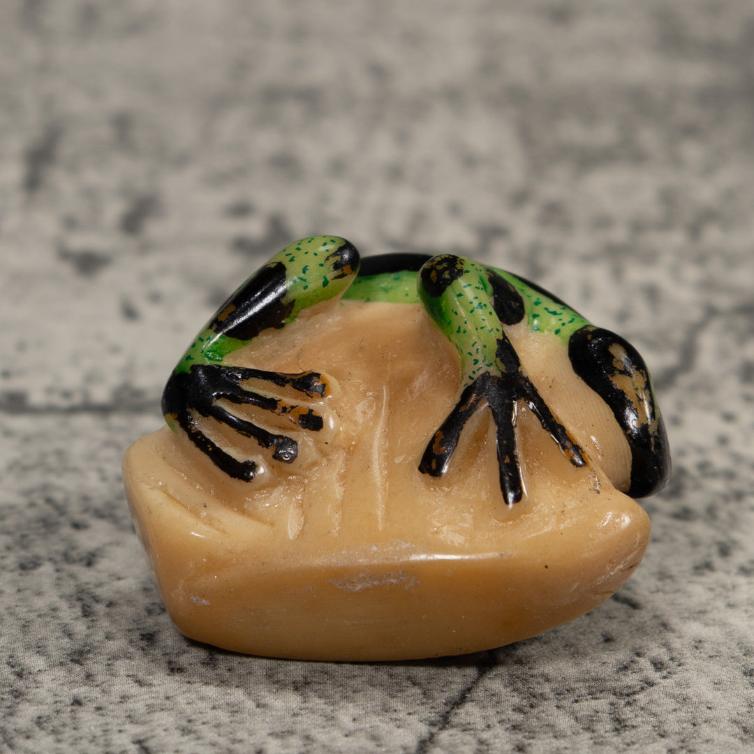 Vintage Green And Black Frog Tagua Carving