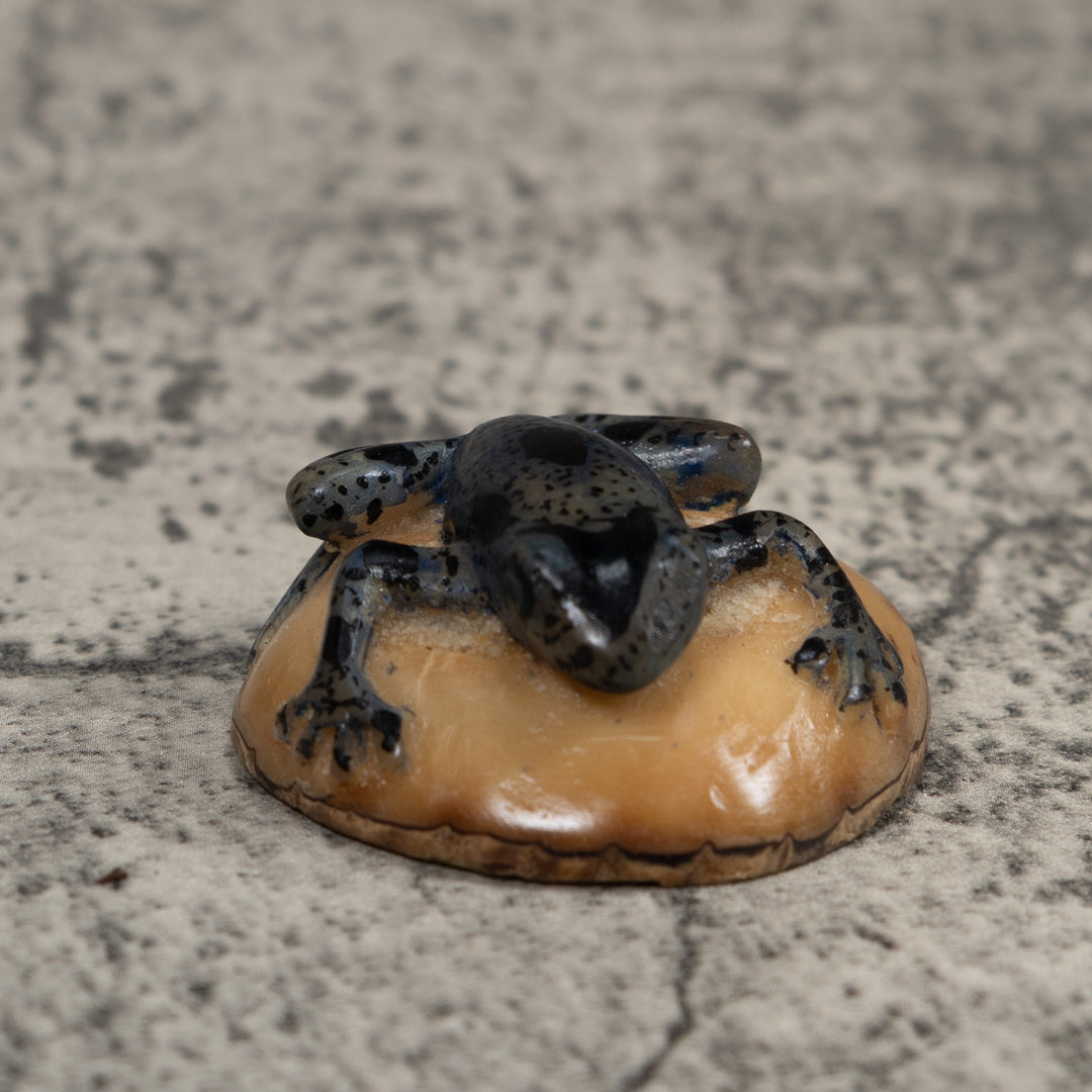 Vintage Dark Blue Frog Tagua Carving