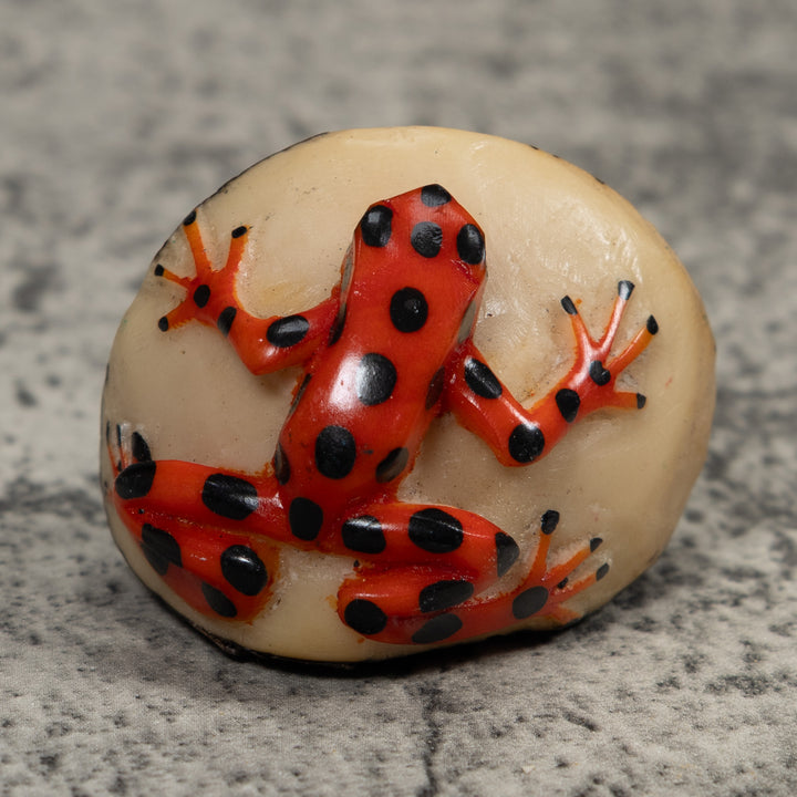 Vintage Black And Red Frog Tagua Carving