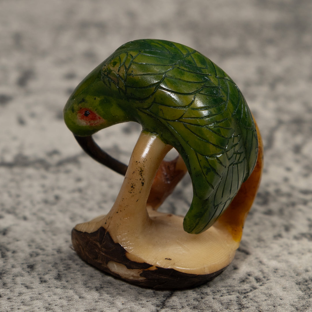 Vintage Red Yellow And Green Hummingbird Tagua Carving