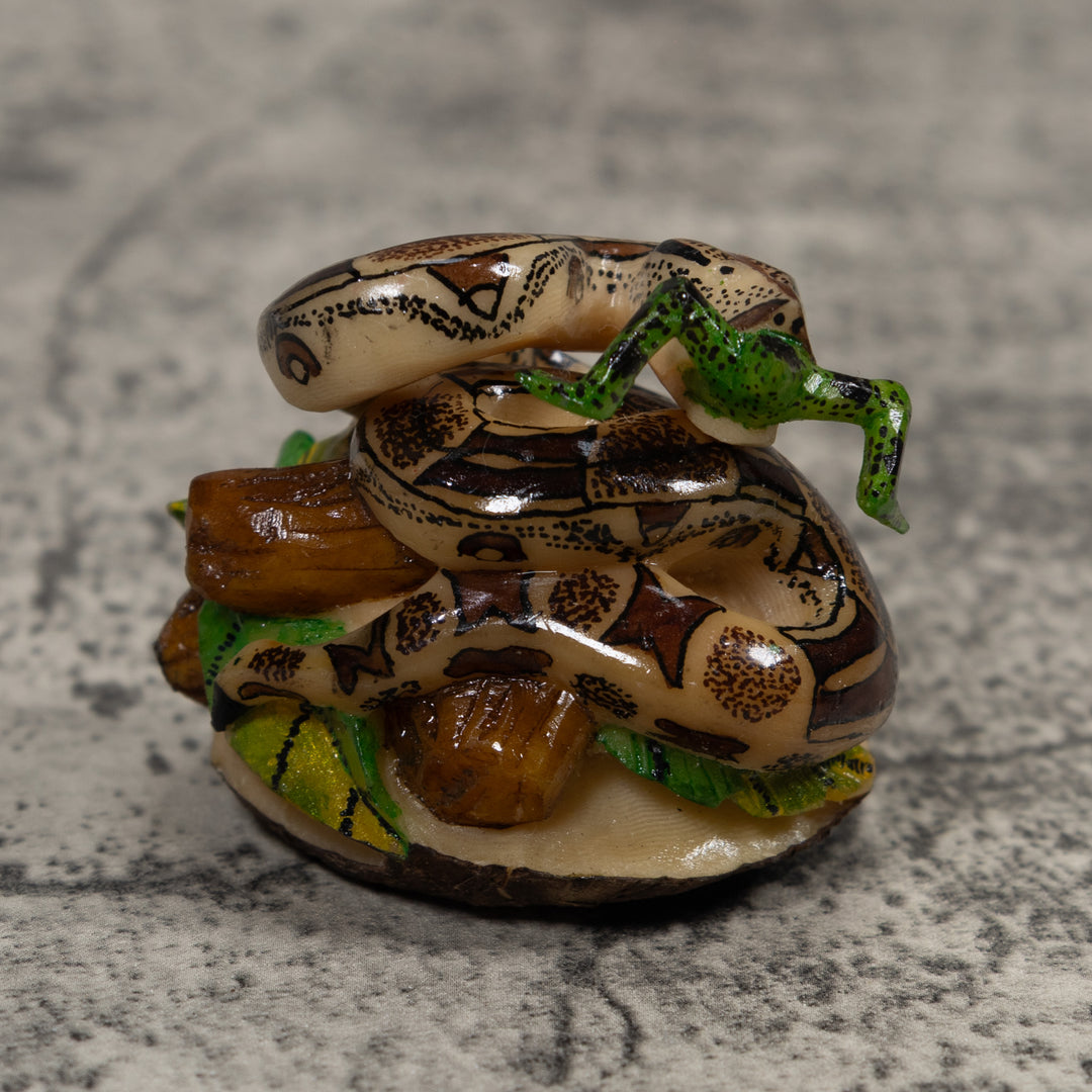 Snake Eating Frog Tagua Carving