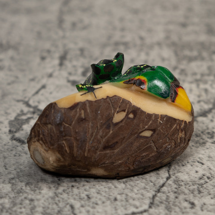 Green Yellow And Black Poison Dart Frog Tagua Carving