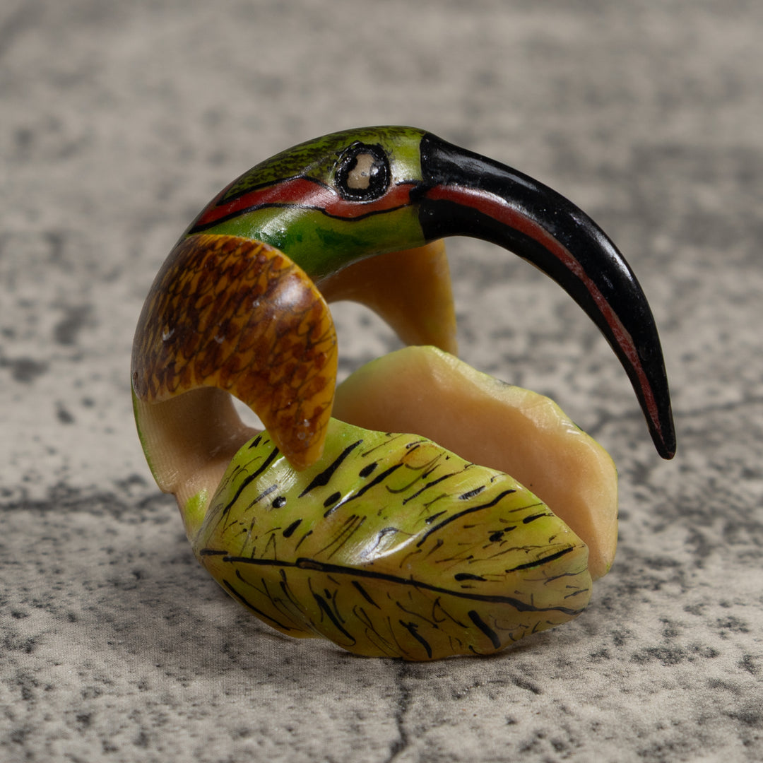 Vintage Red Green And Yellow Hummingbird Tagua Carving