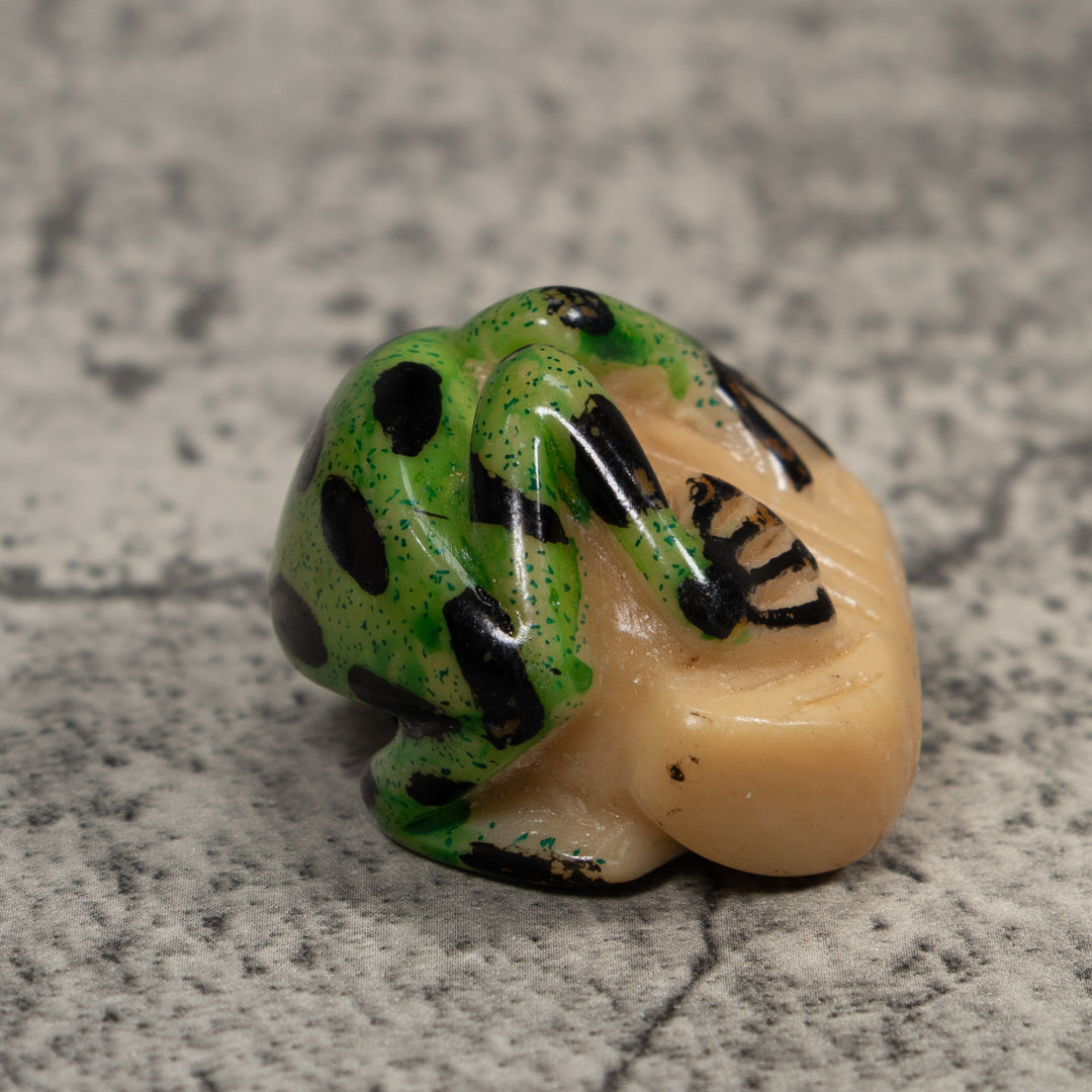 Vintage Green And Black Frog Tagua Carving