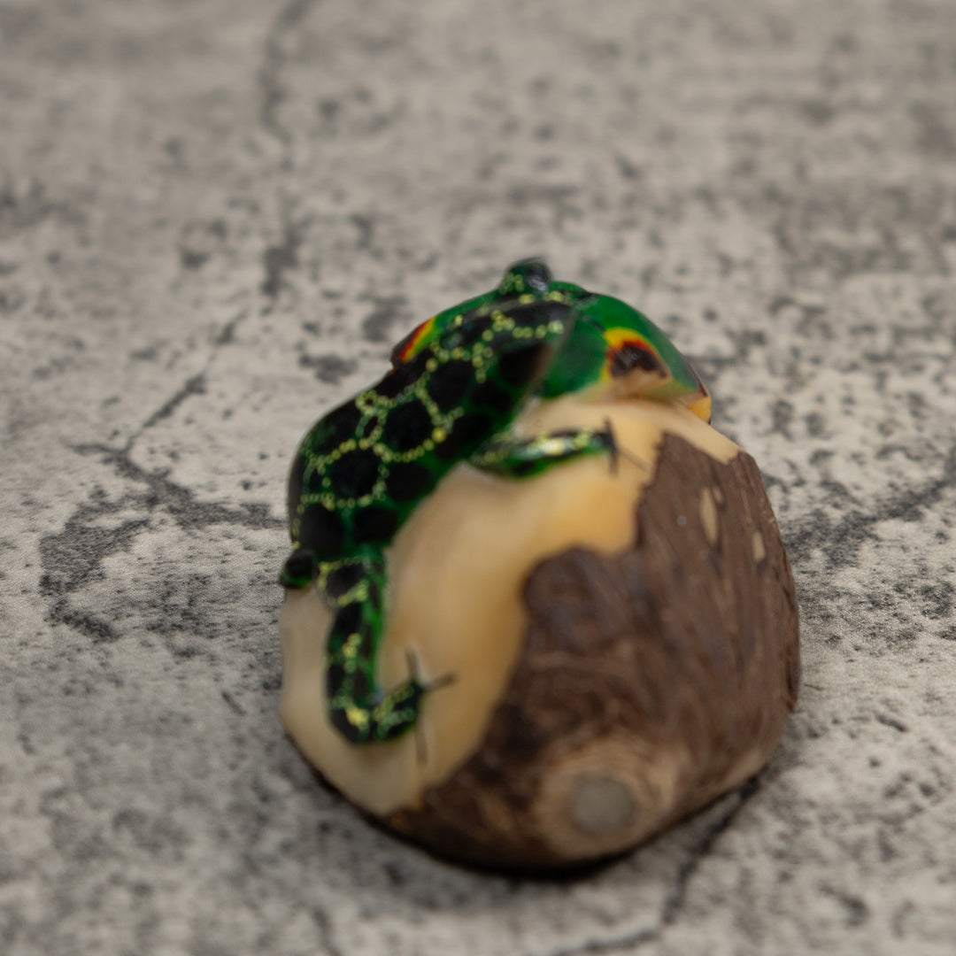 Green Yellow And Black Poison Dart Frog Tagua Carving