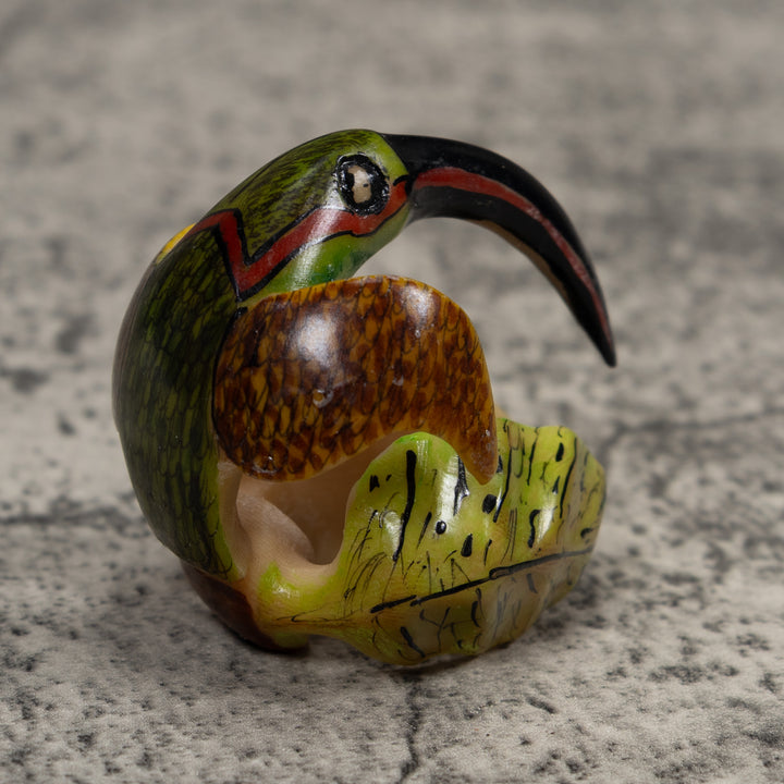 Vintage Red Green And Yellow Hummingbird Tagua Carving