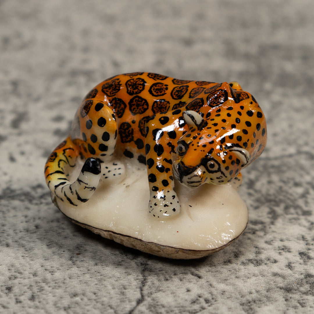 Magnificent Jaguar Cat Tagua Carving