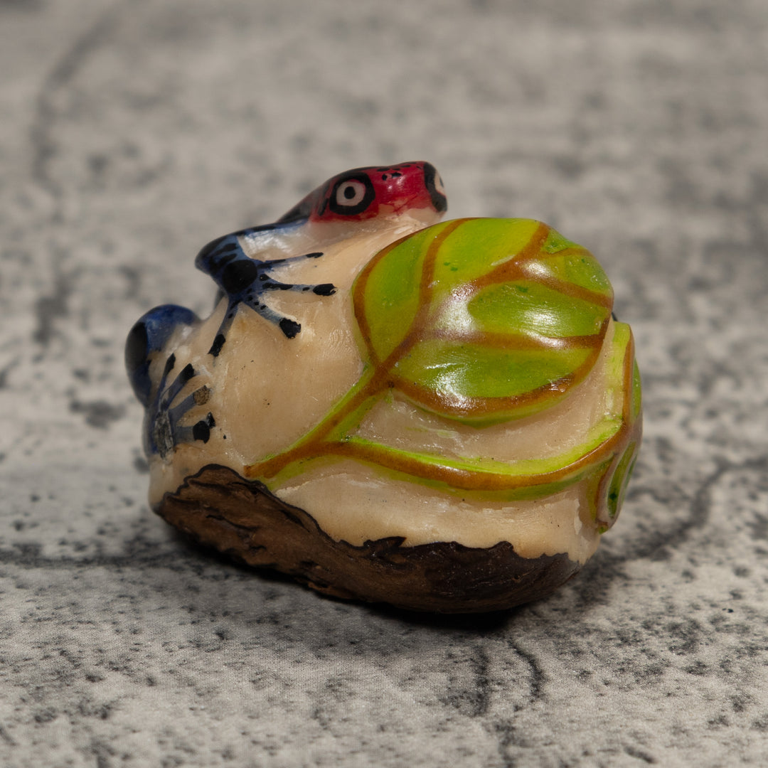 Vintage Black Red And Green Frog Tagua Carving