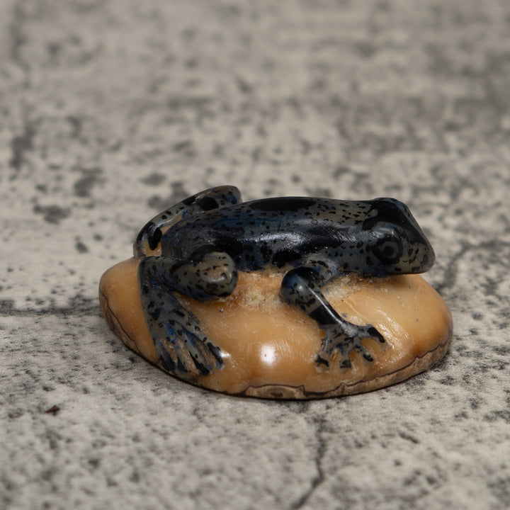 Vintage Dark Blue Frog Tagua Carving