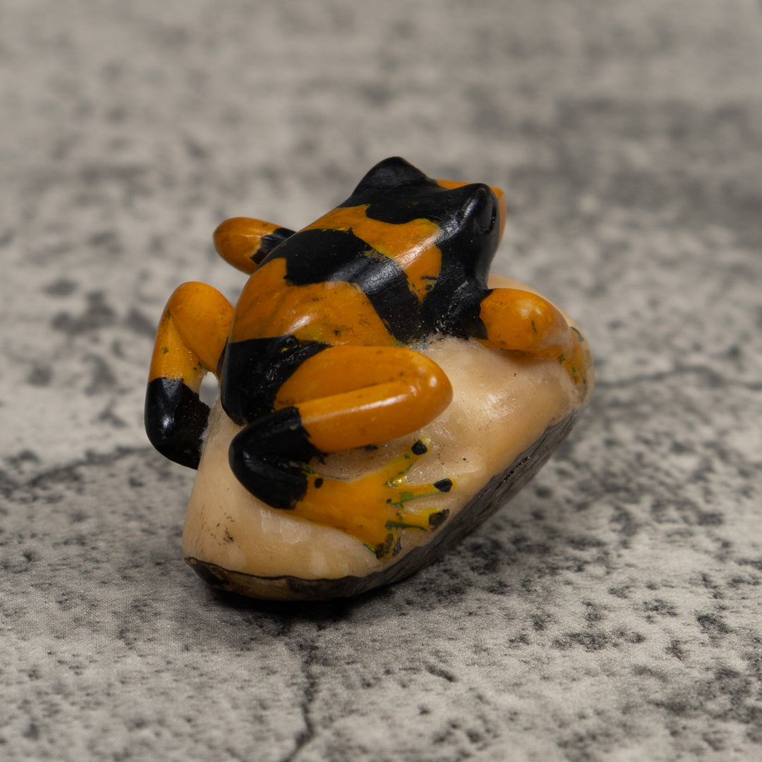 Vintage Gold And Black Frog Tagua Carving