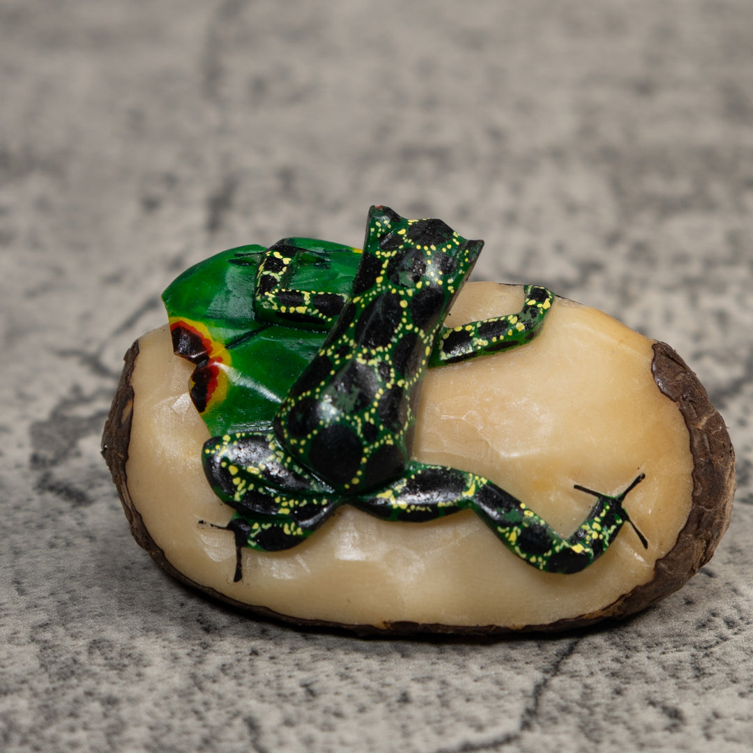 Green Yellow And Black Poison Dart Frog Tagua Carving