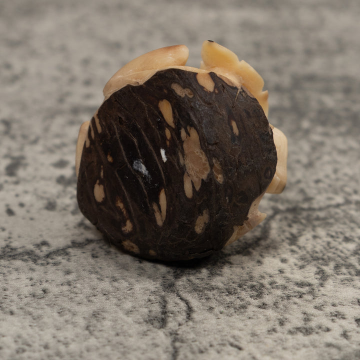 Vintage Frog And Foliage Tagua Carving