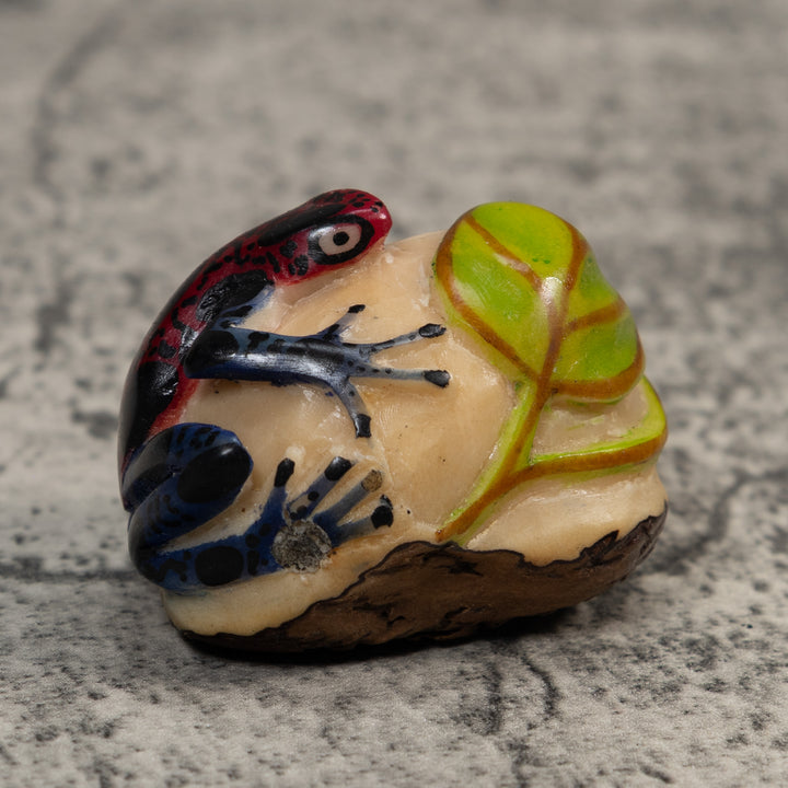 Vintage Black Red And Green Frog Tagua Carving