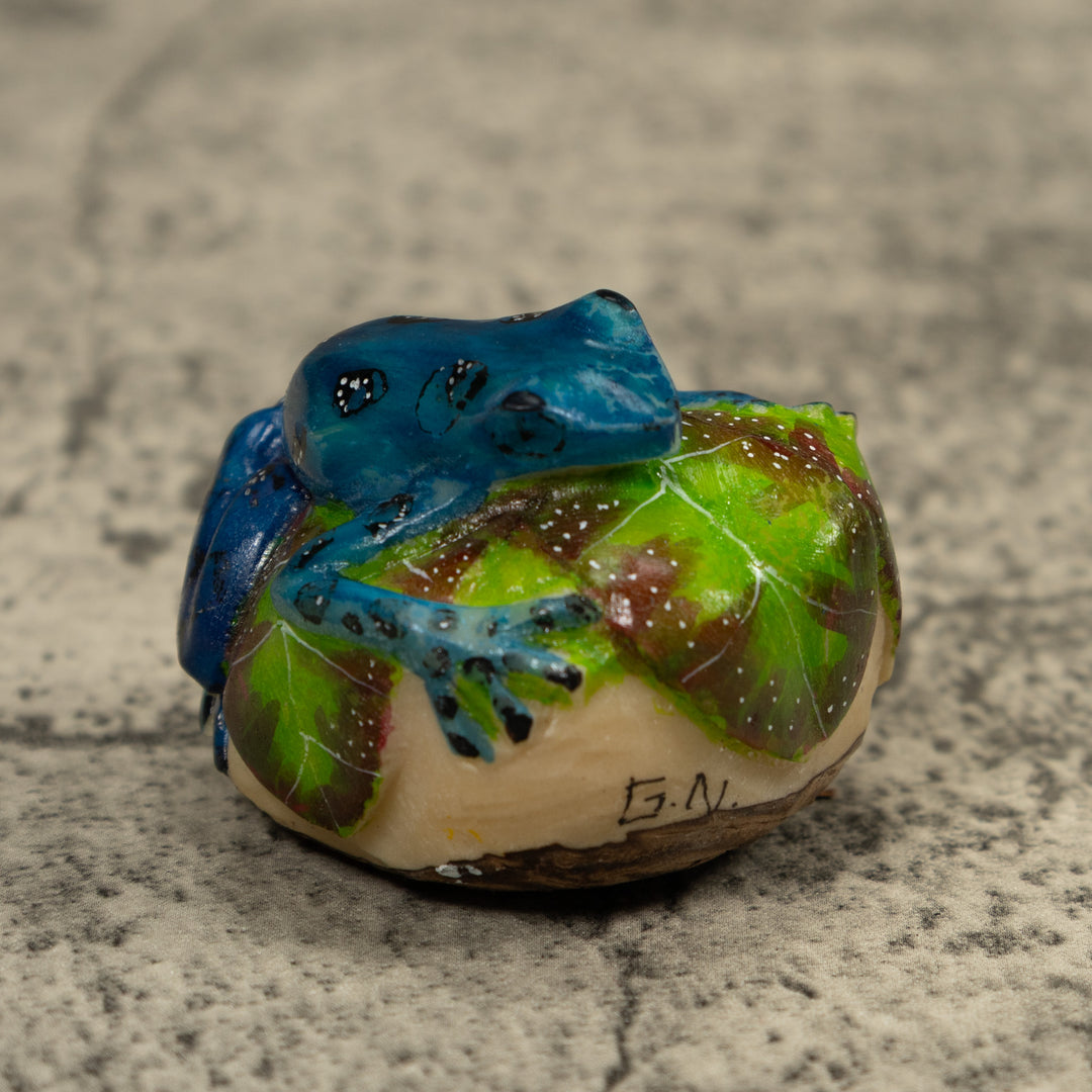 Black And Blue Poison Dart Frog Tagua Carving
