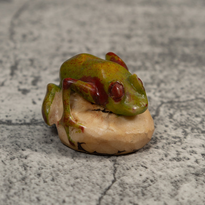 Vintage Green And Red Poison Dart Frog Tagua Carving