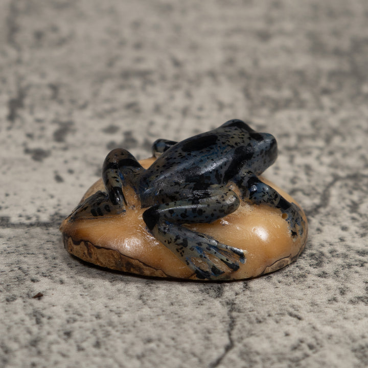 Vintage Dark Blue Frog Tagua Carving