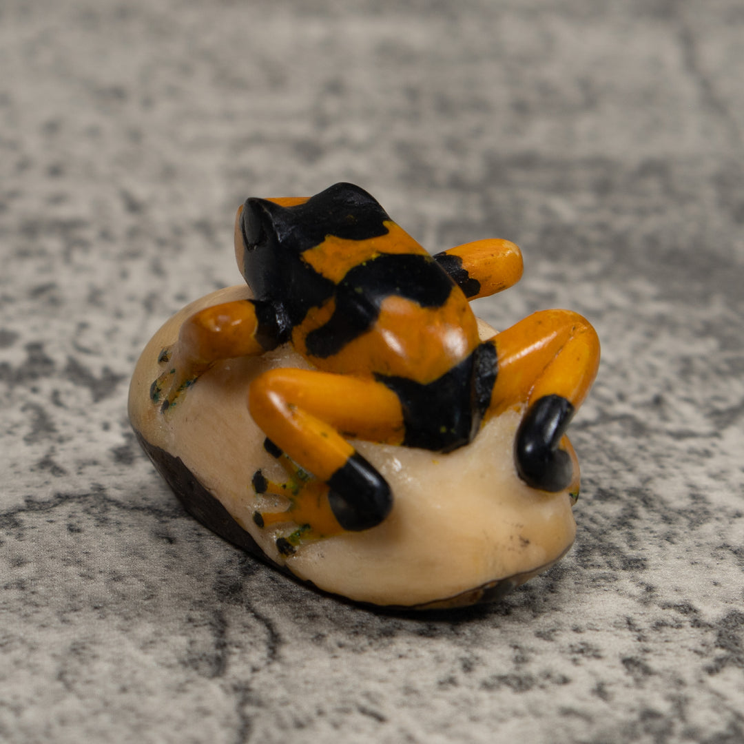 Vintage Gold And Black Frog Tagua Carving