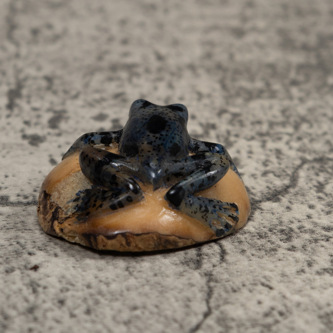 Vintage Dark Blue Frog Tagua Carving