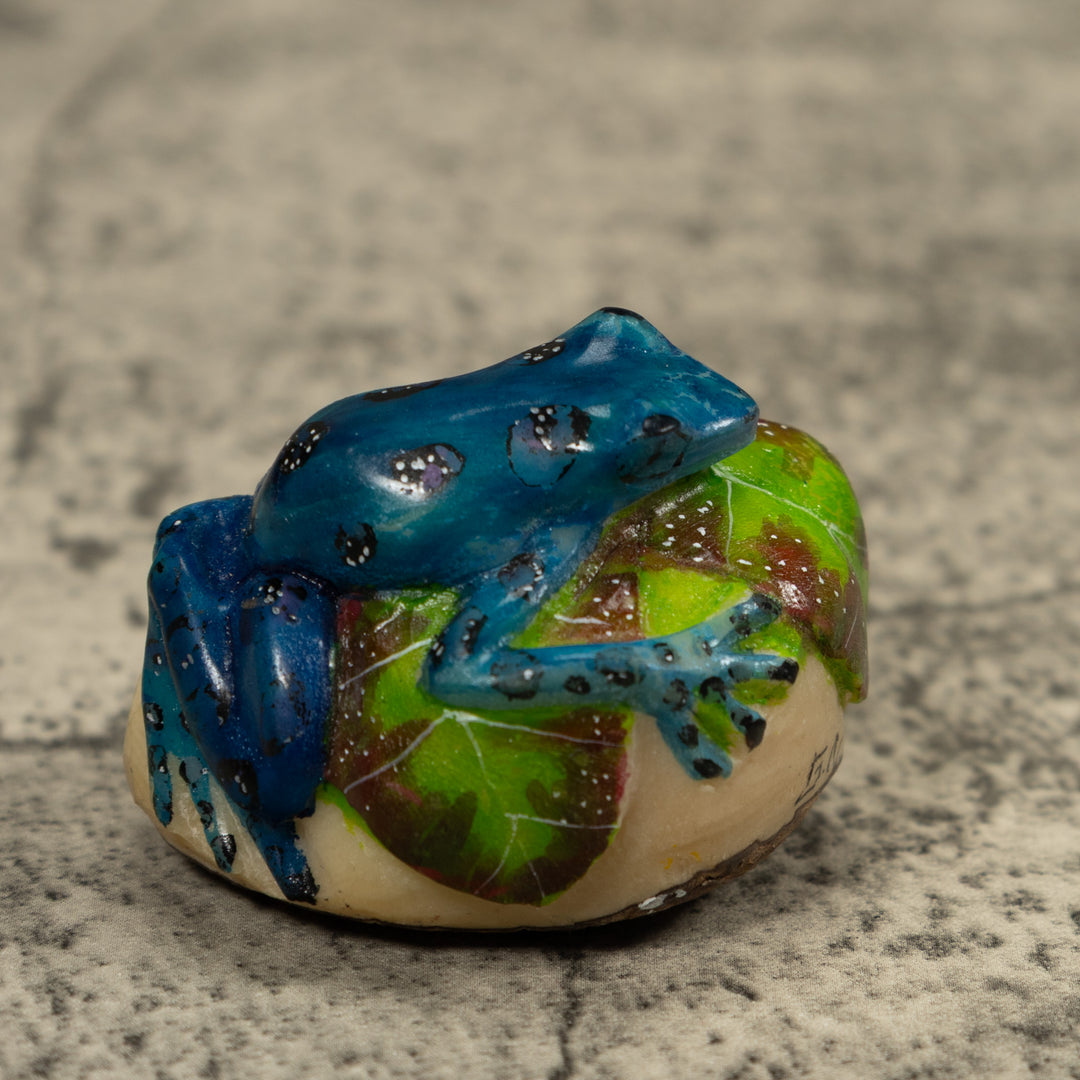 Black And Blue Poison Dart Frog Tagua Carving