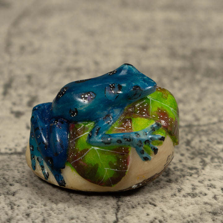 Black And Blue Poison Dart Frog Tagua Carving