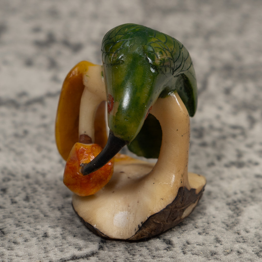 Vintage Red Yellow And Green Hummingbird Tagua Carving